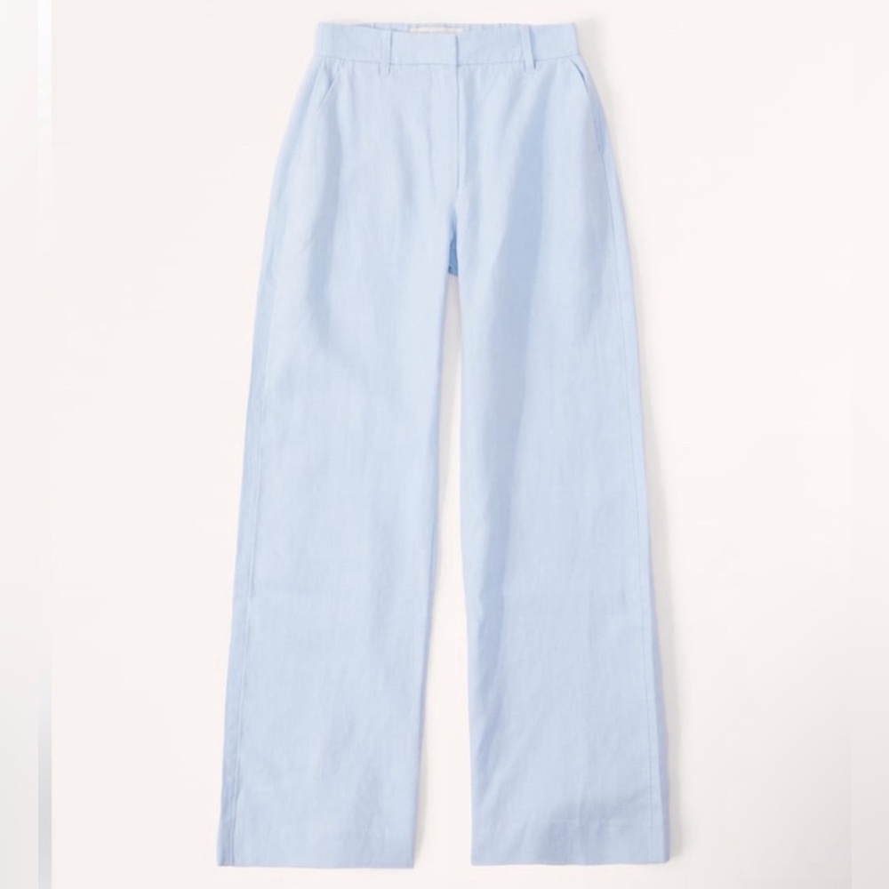 Premium Linen Flat Front Wide Leg Pant — Light Blue